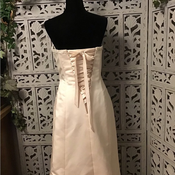 DELIGHTFUL IVORY SMOOTH SATIN BEADED WITH CORSET BACK STRAPLESS WEDDING DRESS - Picture 8 of 12